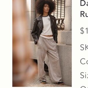 Daily Practice Anthropologie Neutral Drawstring Ruched-Ankle Wide-Leg Trousers S